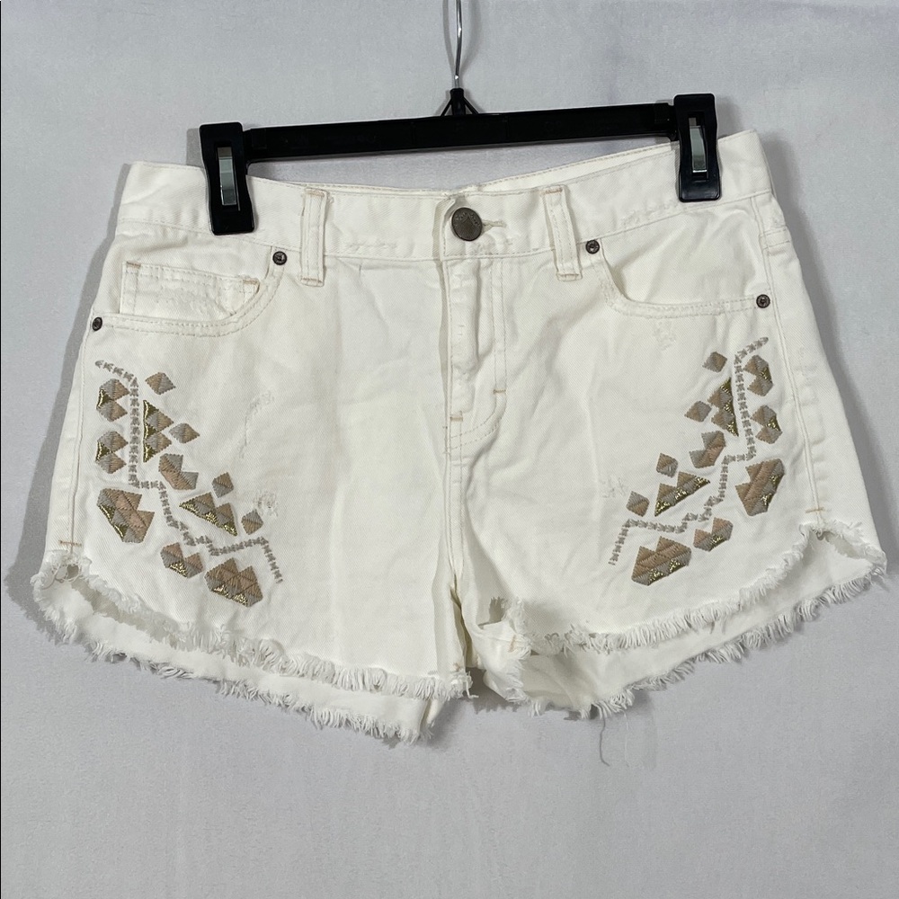 Free People Embroidered Jean Shorts Size 27 White EUC
